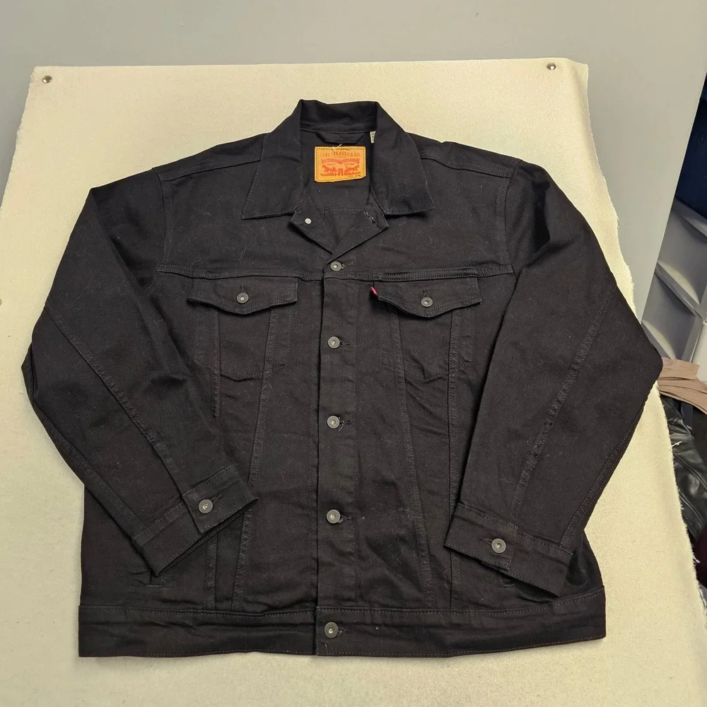 Levis Mens Black Denim Trucker Jacket Size 2XL Cotton Blend Button Up Outerwear